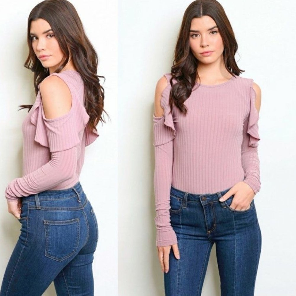 Rose Ribbed Ruffle Bodysuit
